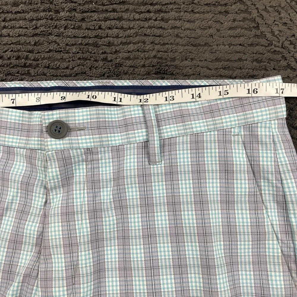 Tommy Bahama Mens 34 Shorts Green Plaid Check Nylon Spandex Blend Stretch Casual
